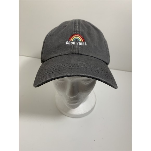 Good Vibes Baseball Hat Cap Gray with Rainbow Adjustable - Picture 2 of 12